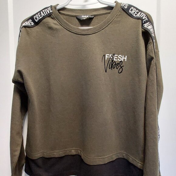 MAX Women's Typographic Print Crew Neck Long Sleeves Sweatshirt Olive/Black SML - Picture 12 of 13